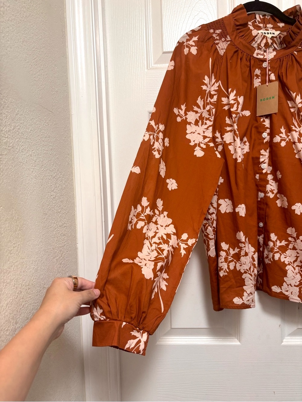 NWT Boden Erica Cotton Frill Top in Arabian Spice, Flecked Bunch - Picture 9 of 11